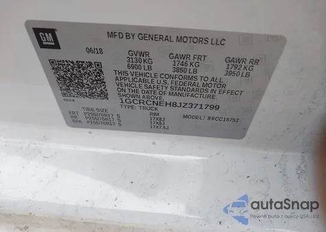 2018 Chevrolet Silverado 1500 Wt z USA, uszkodzony, nr VIN 1GCRCNEH8JZ371799